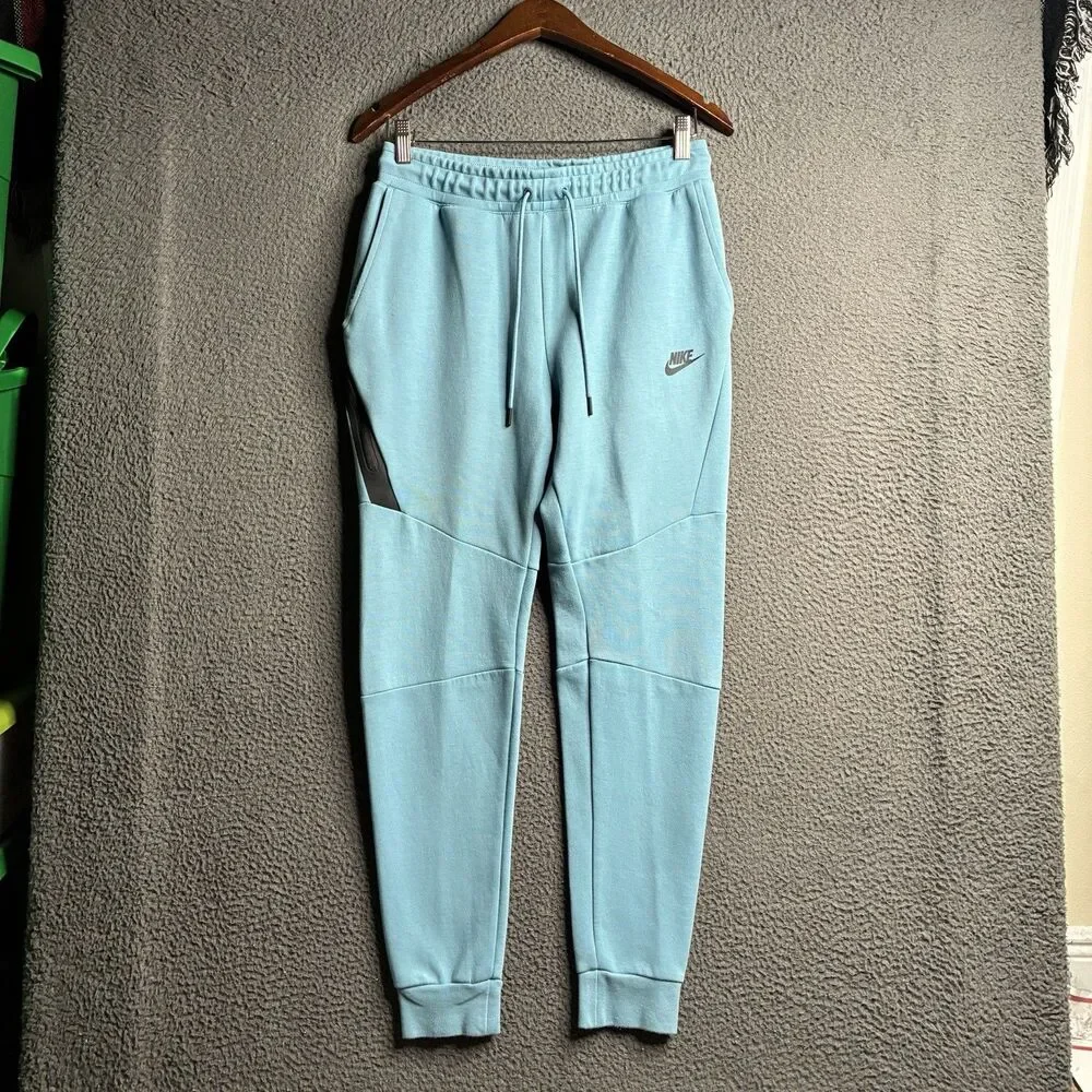 Nike Tech Fleece Joggers Mens Small Tapered Sweatpants Teal Blue Drawstring